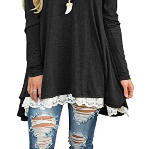 NWT GREEN LACE EDGED TUNIC-TOP, LONG SLEEVES - Picture 2 of 5